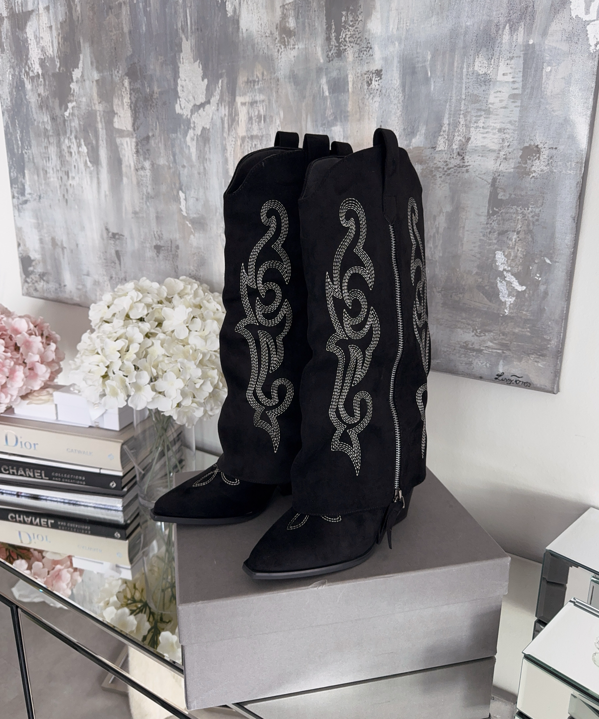 Lavinia | Stivali cowboy con zip neri