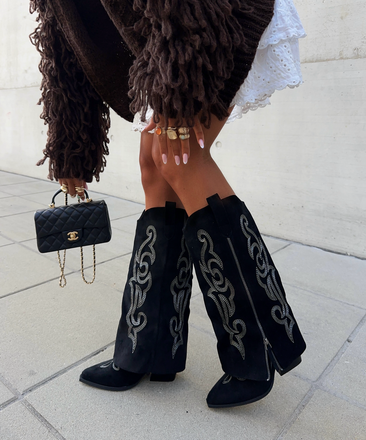 Lavinia | Stivali cowboy con zip neri