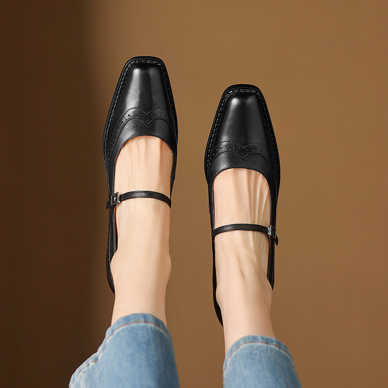 Ellen | Mary Jane in vera pelle a punta quadrata