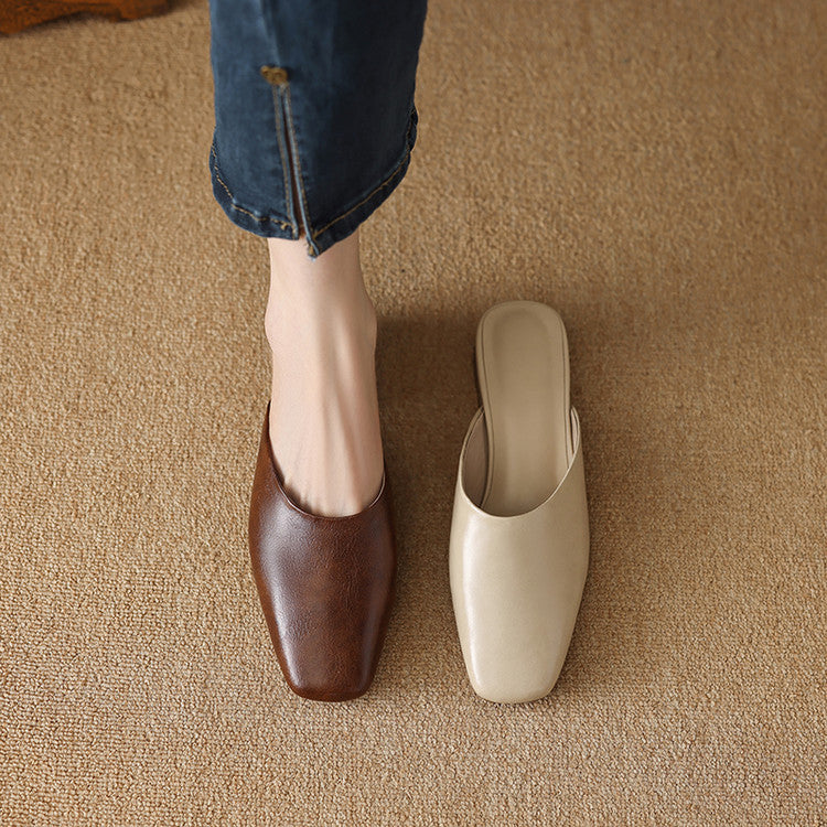 Lera | Mules in vera pelle a punta quadrata