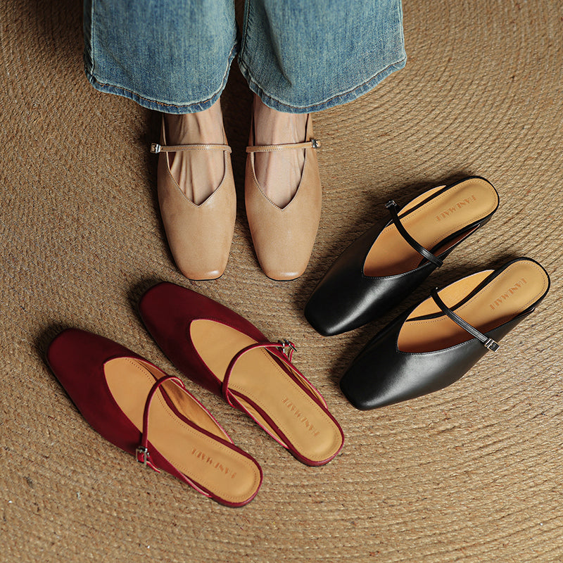 Neva | Mules in vera pelle a punta quadrata