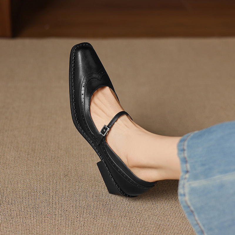 Ellen | Mary Jane in vera pelle a punta quadrata
