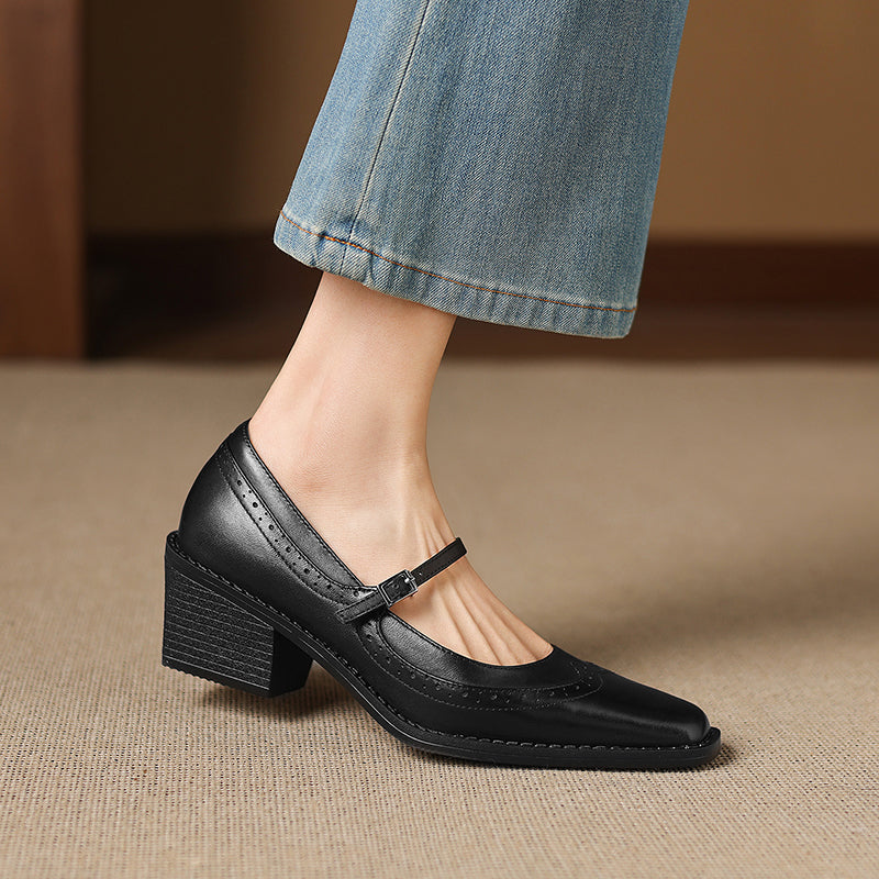 Ellen | Mary Jane in vera pelle a punta quadrata