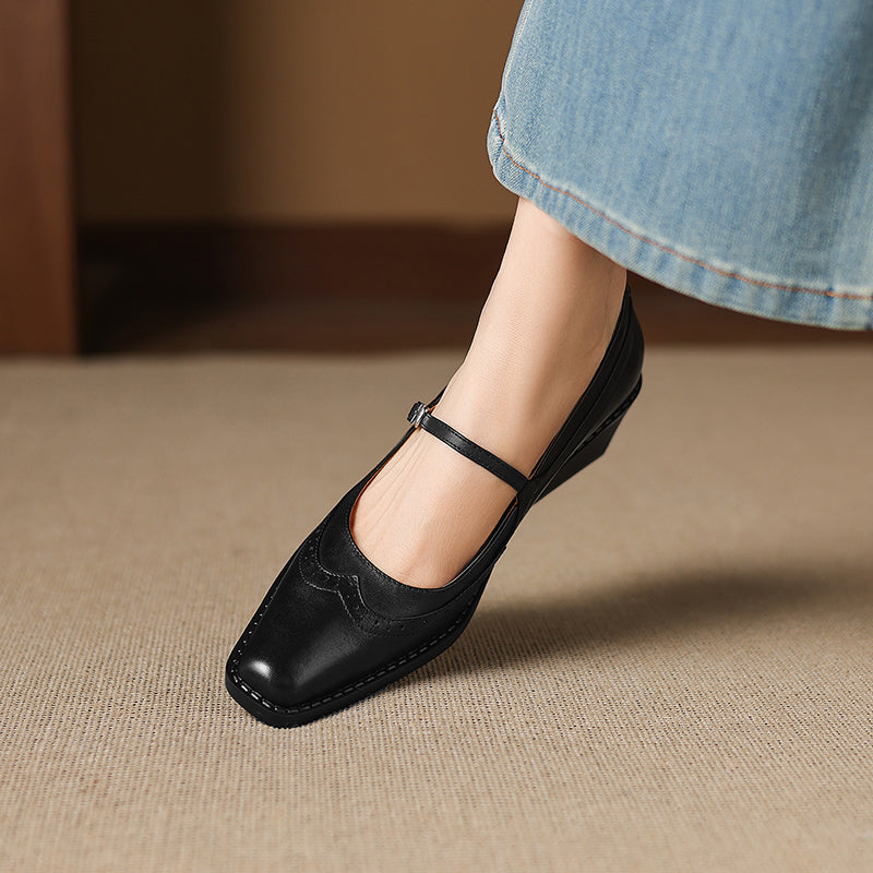 Ellen | Mary Jane in vera pelle a punta quadrata