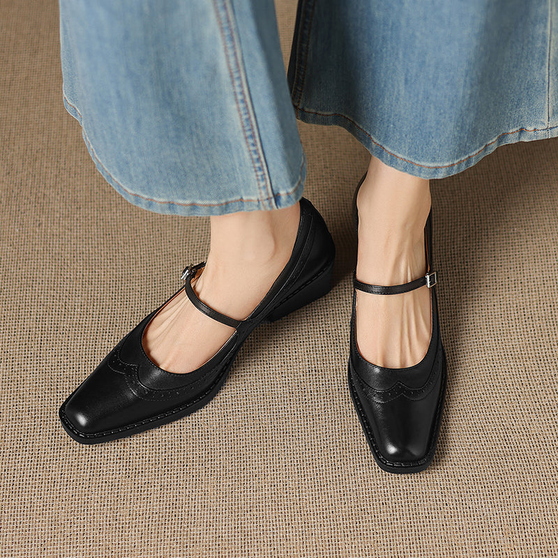 Ellen | Mary Jane in vera pelle a punta quadrata