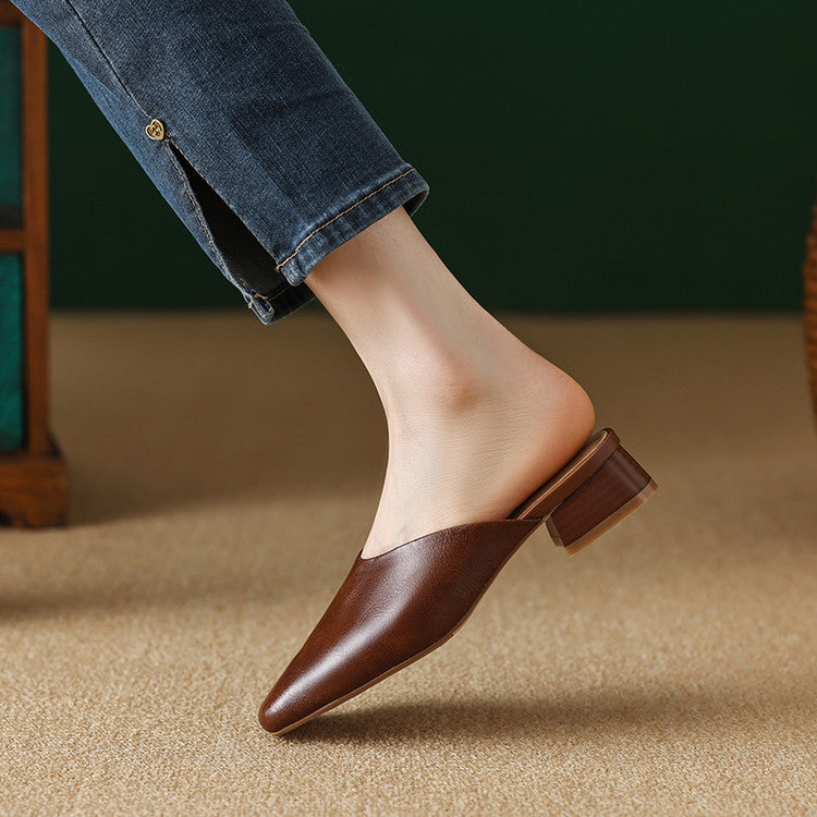 Lera | Mules in vera pelle a punta quadrata