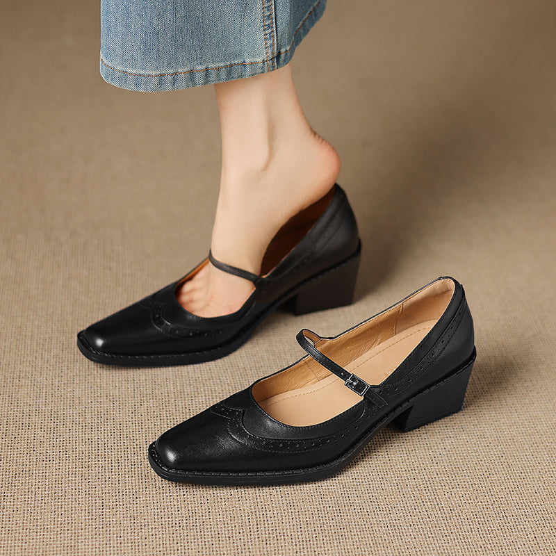 Ellen | Mary Jane in vera pelle a punta quadrata