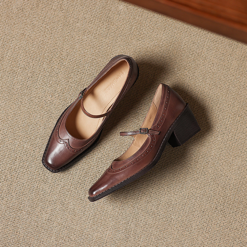 Ellen | Mary Jane in vera pelle a punta quadrata