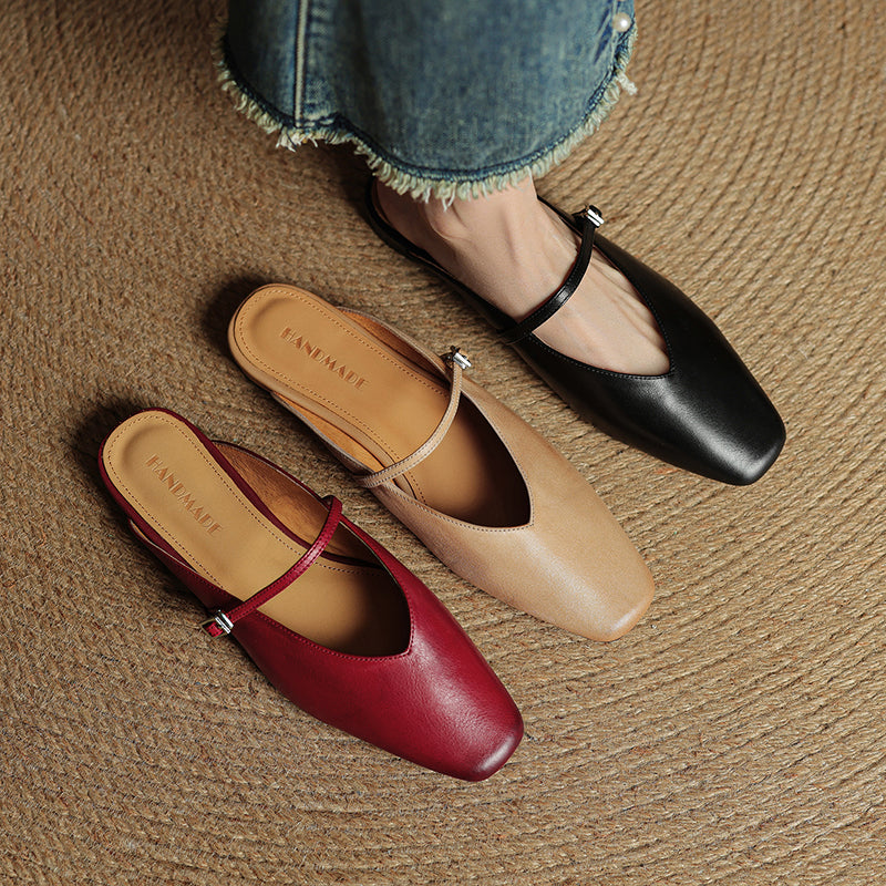 Neva | Mules in vera pelle a punta quadrata