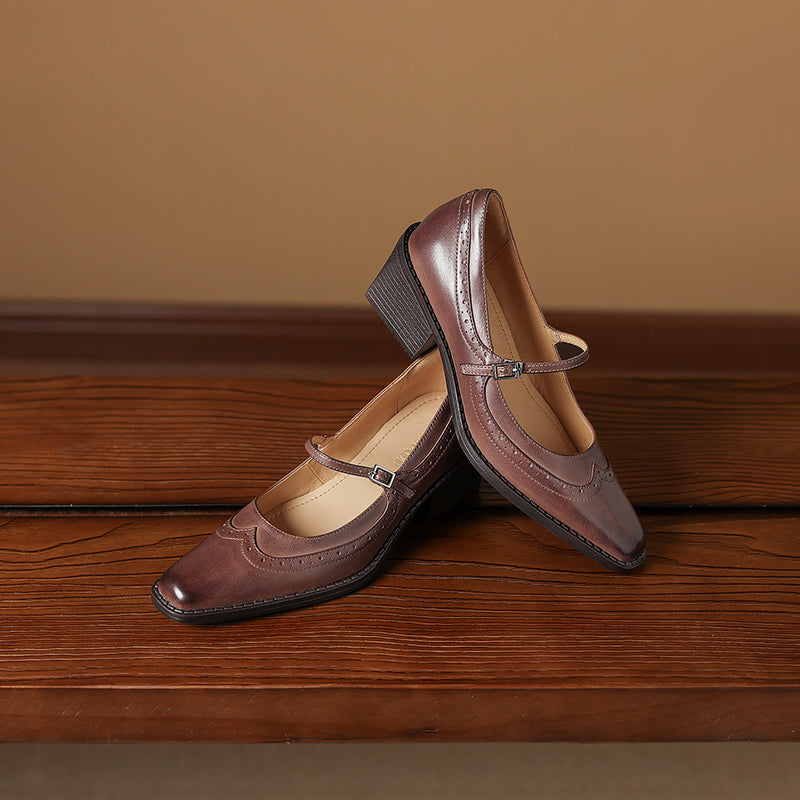 Ellen | Mary Jane in vera pelle a punta quadrata
