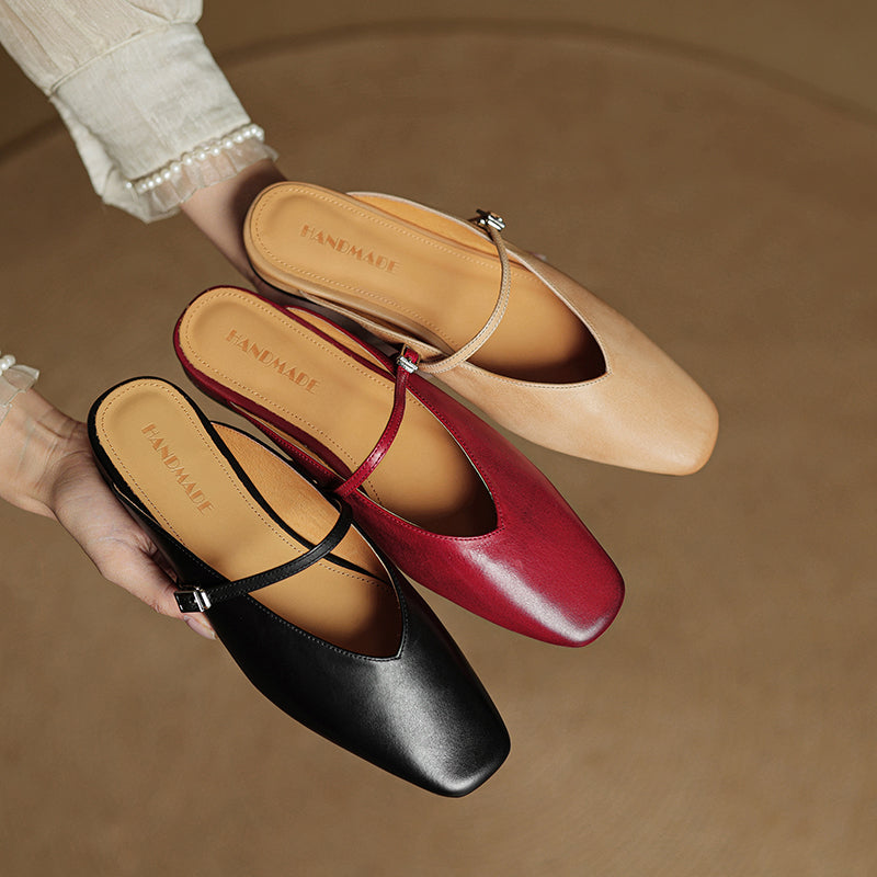 Neva | Mules in vera pelle a punta quadrata