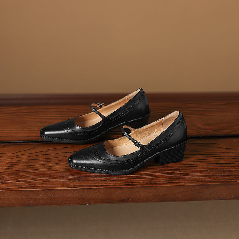 Ellen | Mary Jane in vera pelle a punta quadrata
