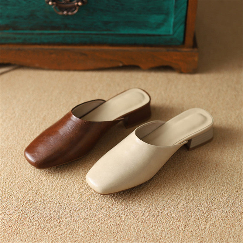 Lera | Mules in vera pelle a punta quadrata