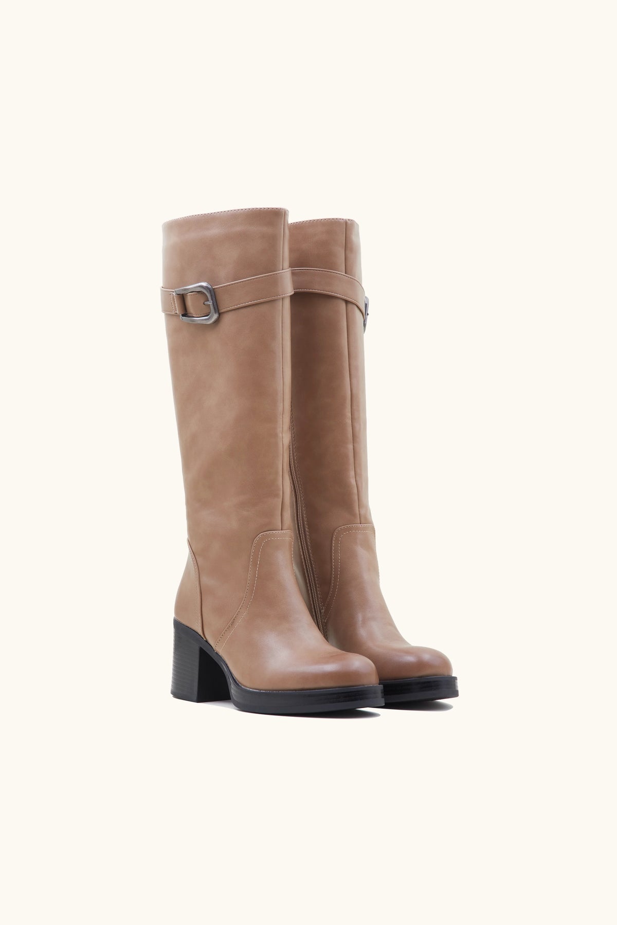 Stivali alti kaki con fibbie