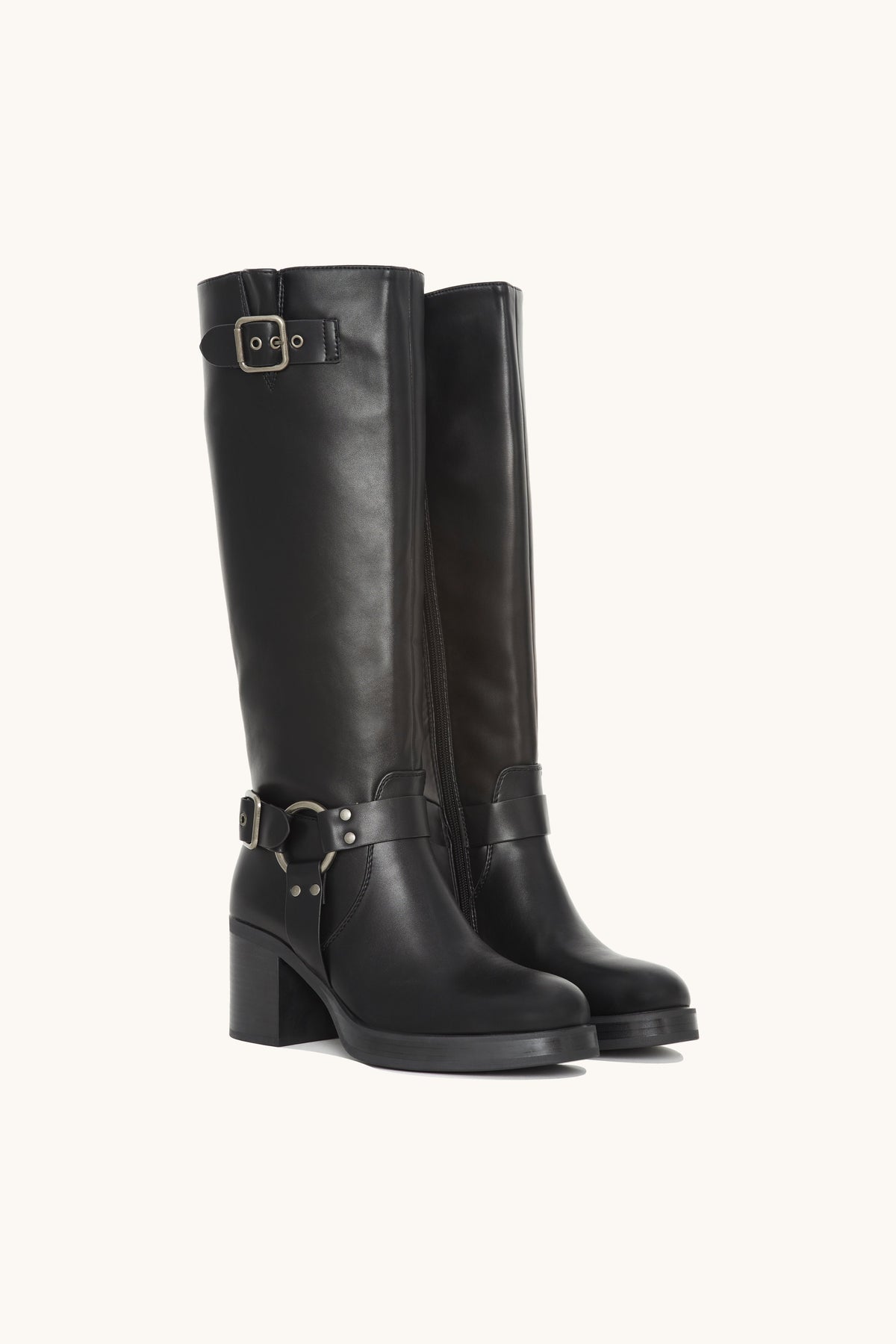Stivali alti neri con fibbie