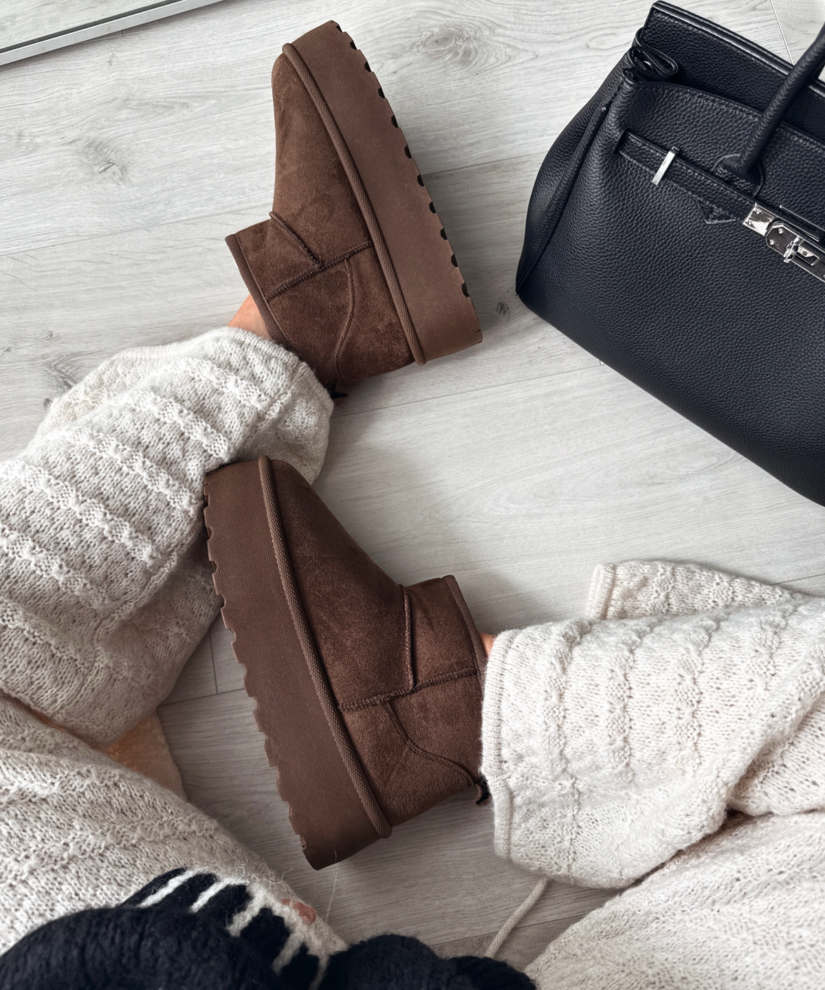 Nina | Stivaletti con plateau foderati marrone scuro