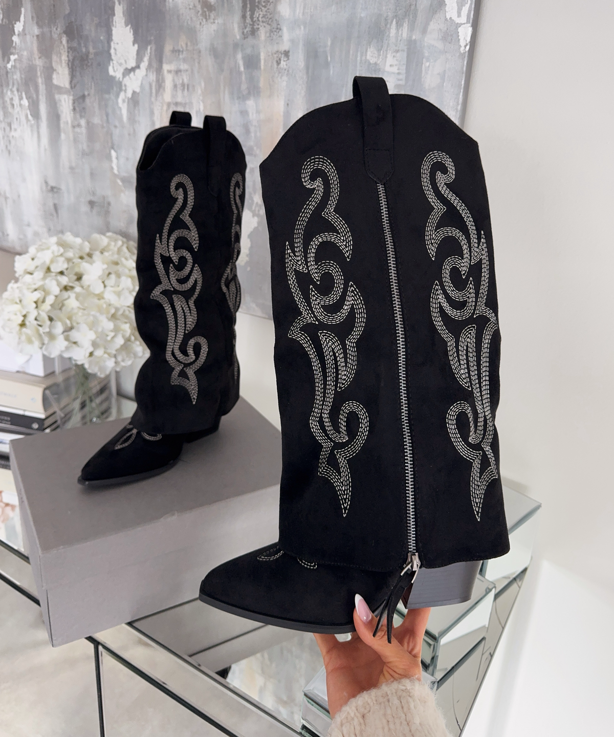 Lavinia | Stivali cowboy con zip neri