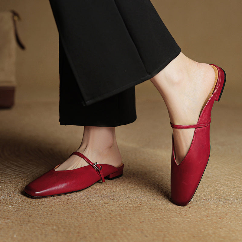 Neva | Mules in vera pelle a punta quadrata