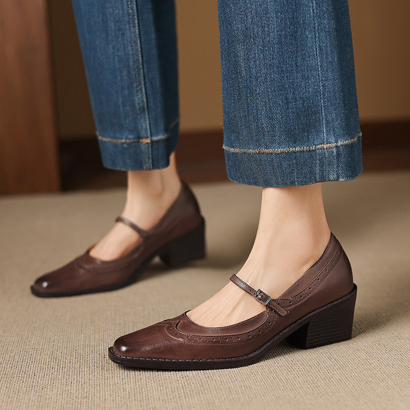 Ellen | Mary Jane in vera pelle a punta quadrata