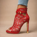 Nadia | Tronchetti peep-toe in rete floreale