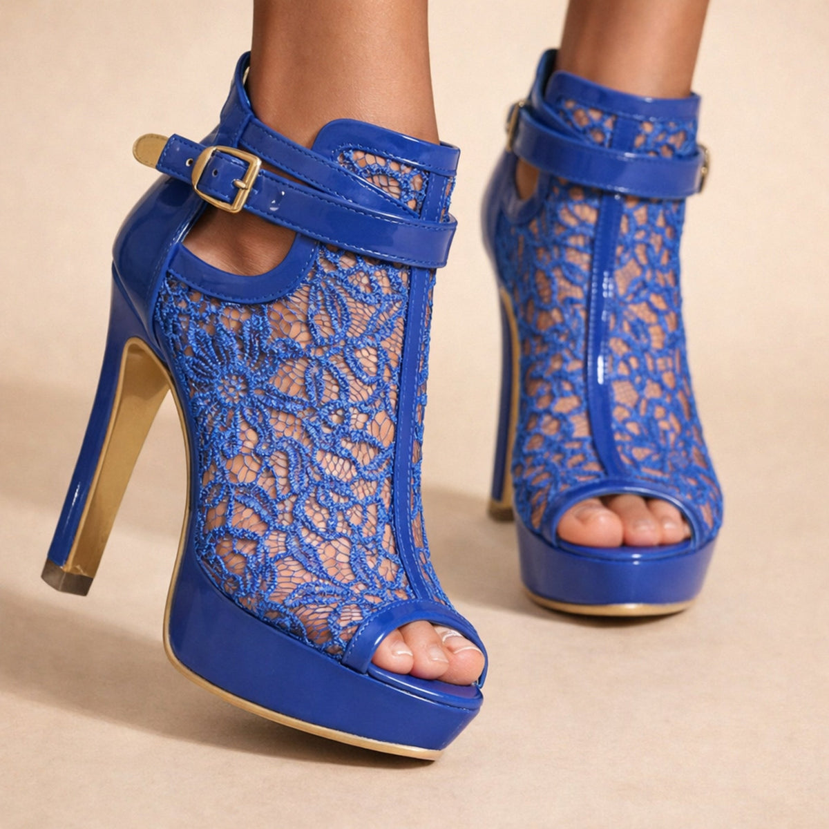 Nadia | Tronchetti peep-toe in rete floreale