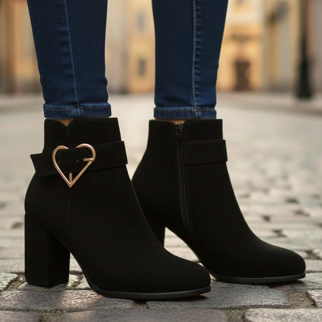 Aveline – Stivaletti effetto scamosciato con fibbia a cuore