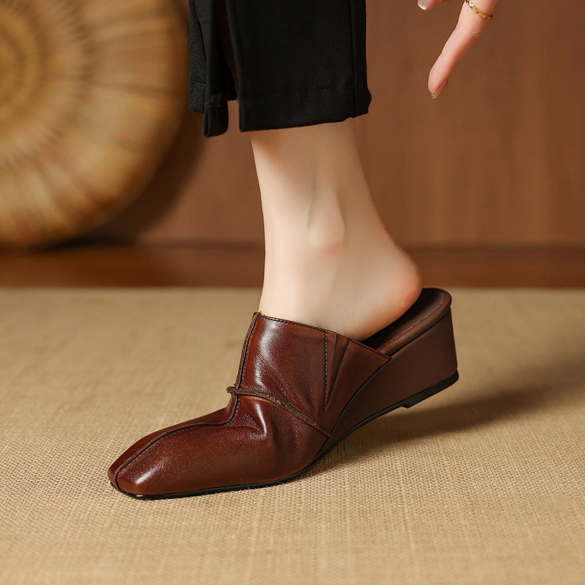 Halia | Mules in vera pelle con zeppa