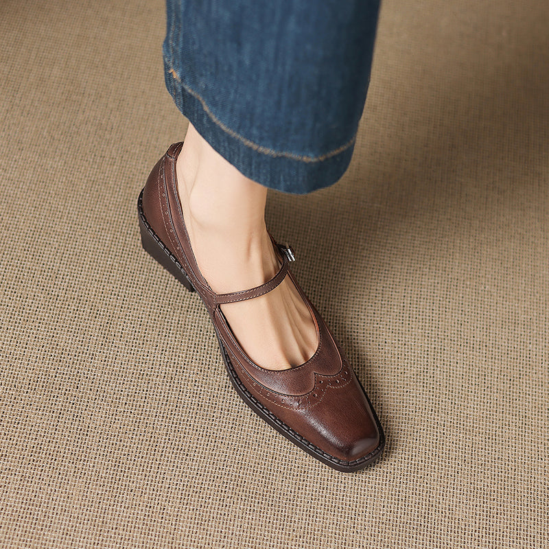 Ellen | Mary Jane in vera pelle a punta quadrata