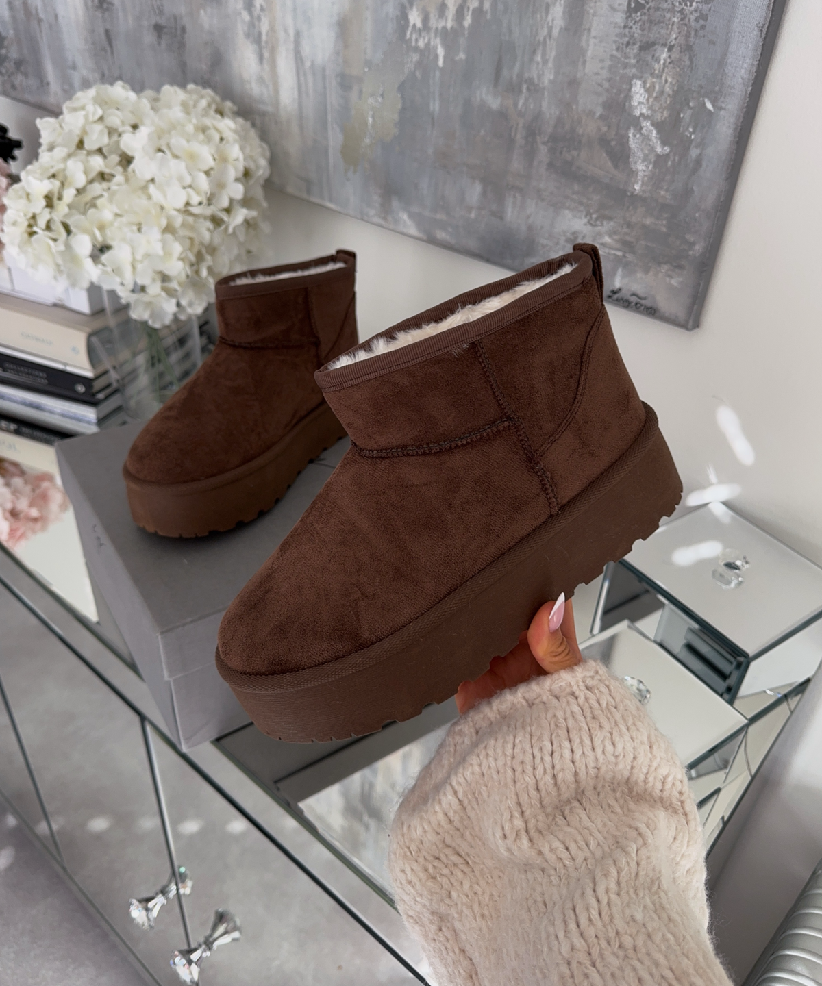 Nina | Stivaletti con plateau foderati marrone scuro