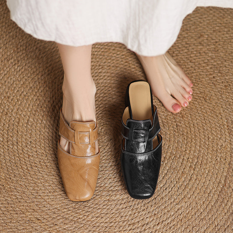 Ingrid | Mules in vera pelle con tagli laterali