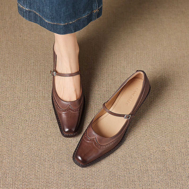 Ellen | Mary Jane in vera pelle a punta quadrata