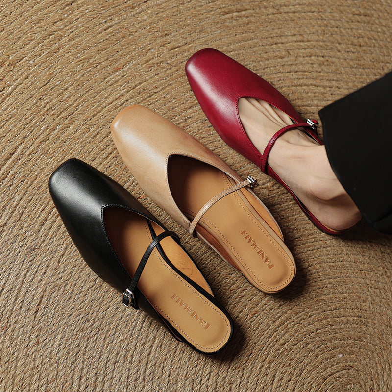 Neva | Mules in vera pelle a punta quadrata