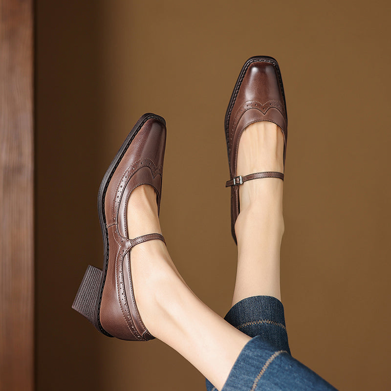 Ellen | Mary Jane in vera pelle a punta quadrata