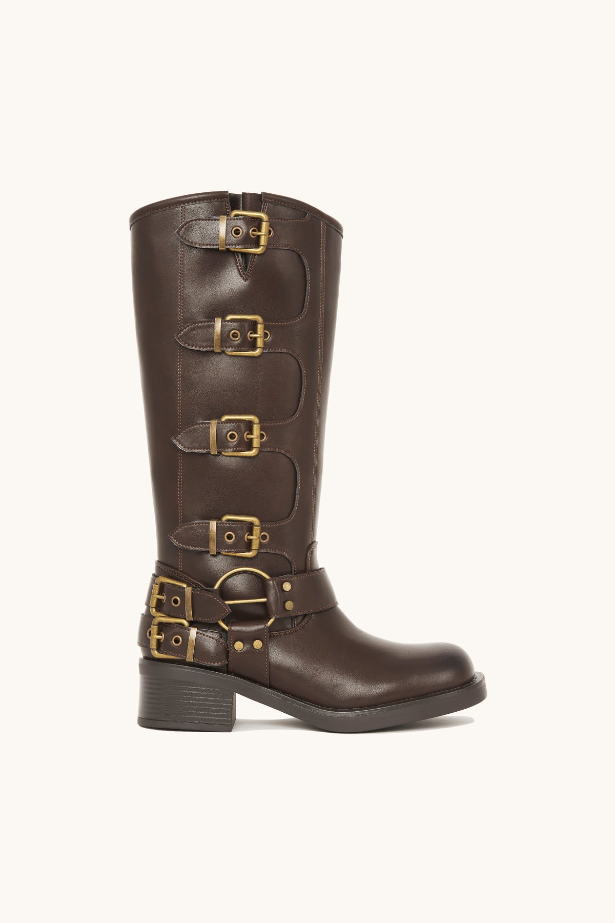 Stivali biker marroni con fibbie – Ashley