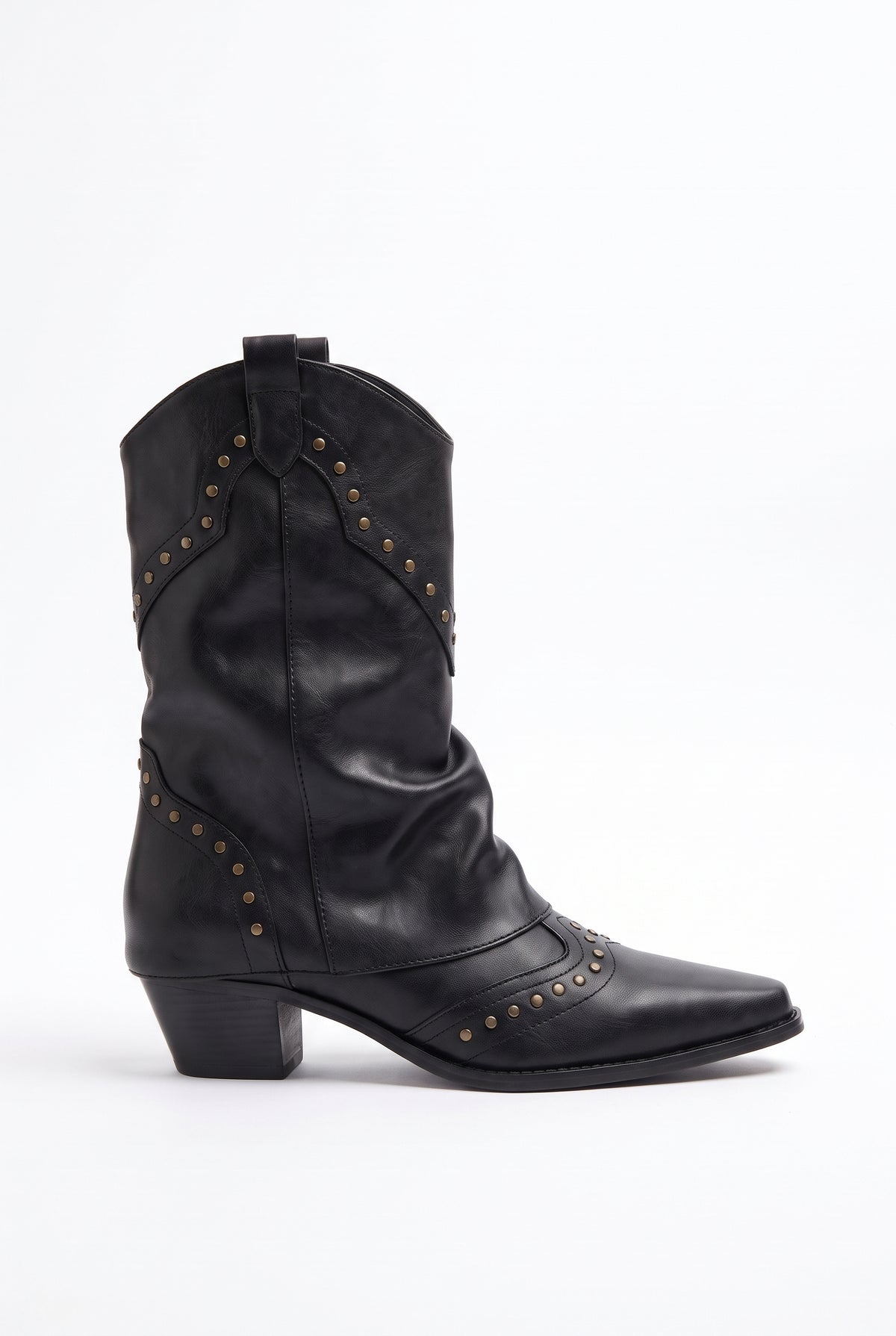 Stivaletto western da donna nero con borchie, vista laterale