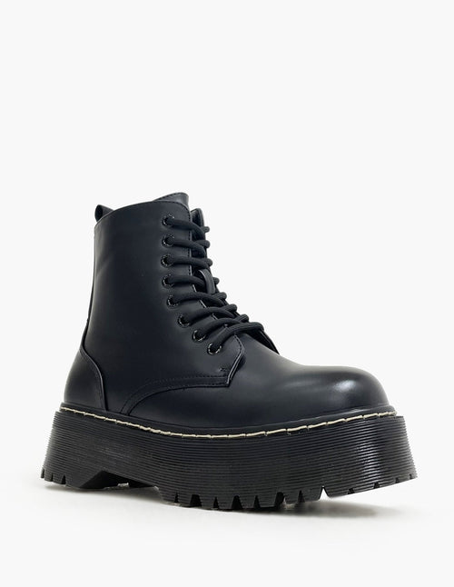 Anfibi Militari Neri con Plateau da 5 cm
