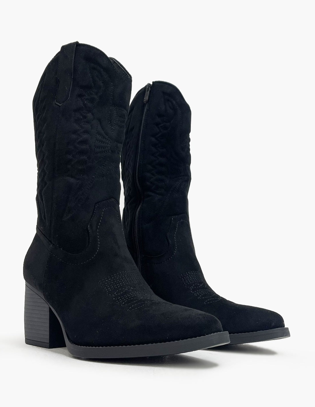 Stivaletti cowboy neri effetto camoscio con tacco 7 cm