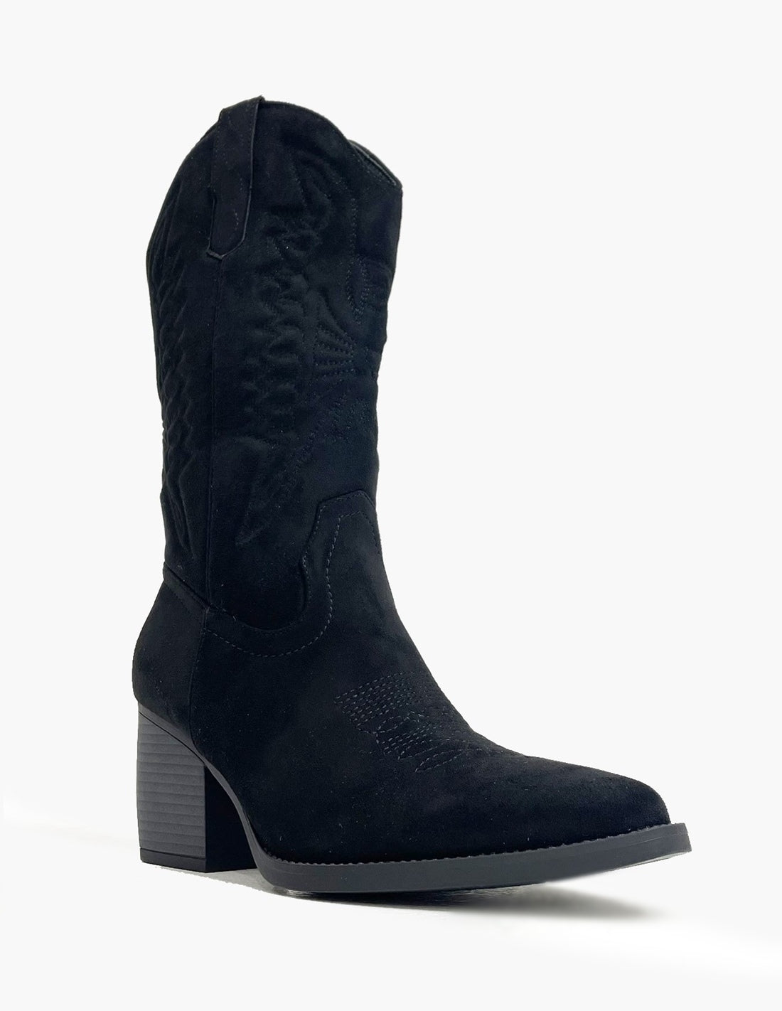 Stivaletti cowboy neri effetto camoscio con tacco 7 cm