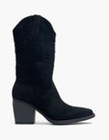 Stivaletti cowboy neri effetto camoscio con tacco 7 cm