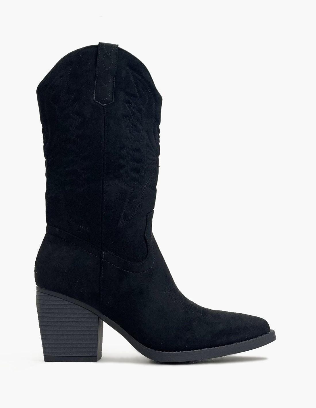 Stivaletti cowboy neri effetto camoscio con tacco 7 cm