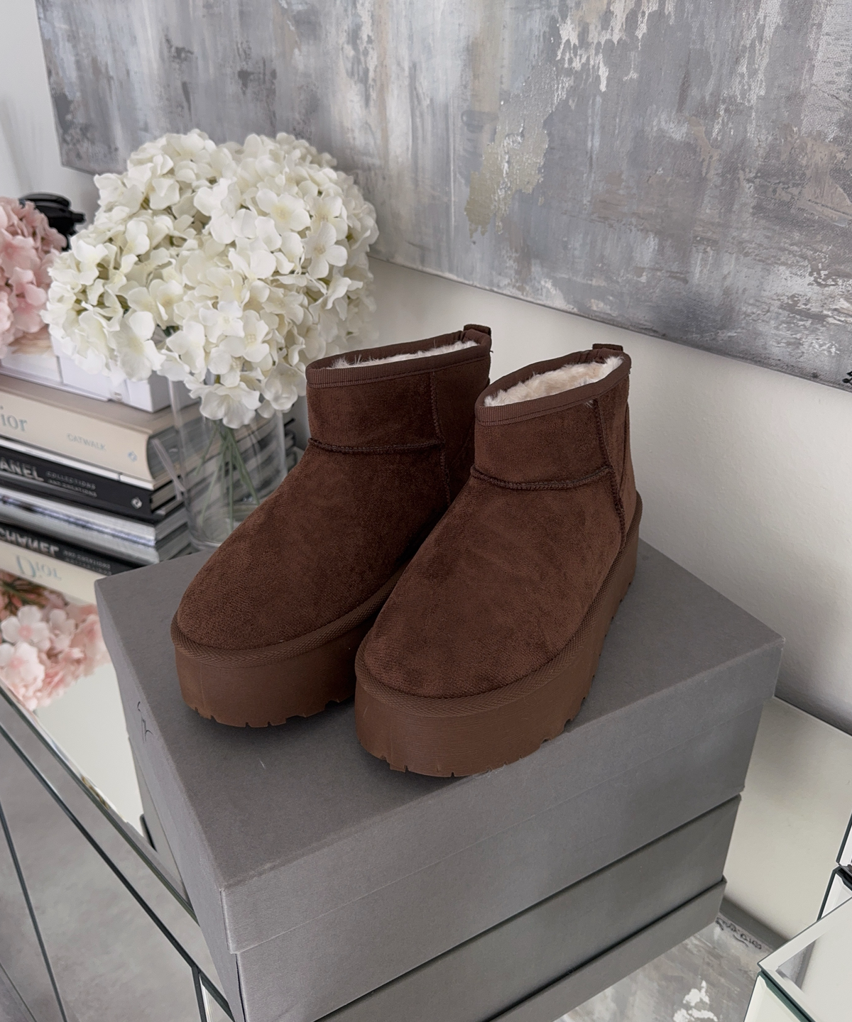 Nina | Stivaletti con plateau foderati marrone scuro