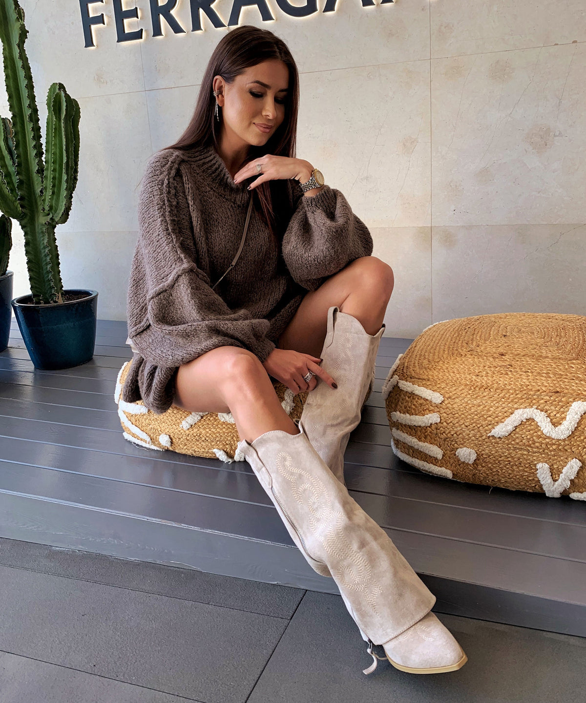 Lavinia | Stivali cowboy con zip beige