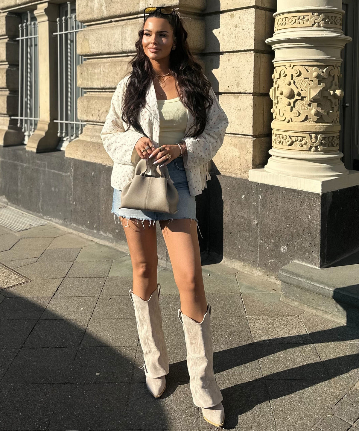 Lavinia | Stivali cowboy con zip beige