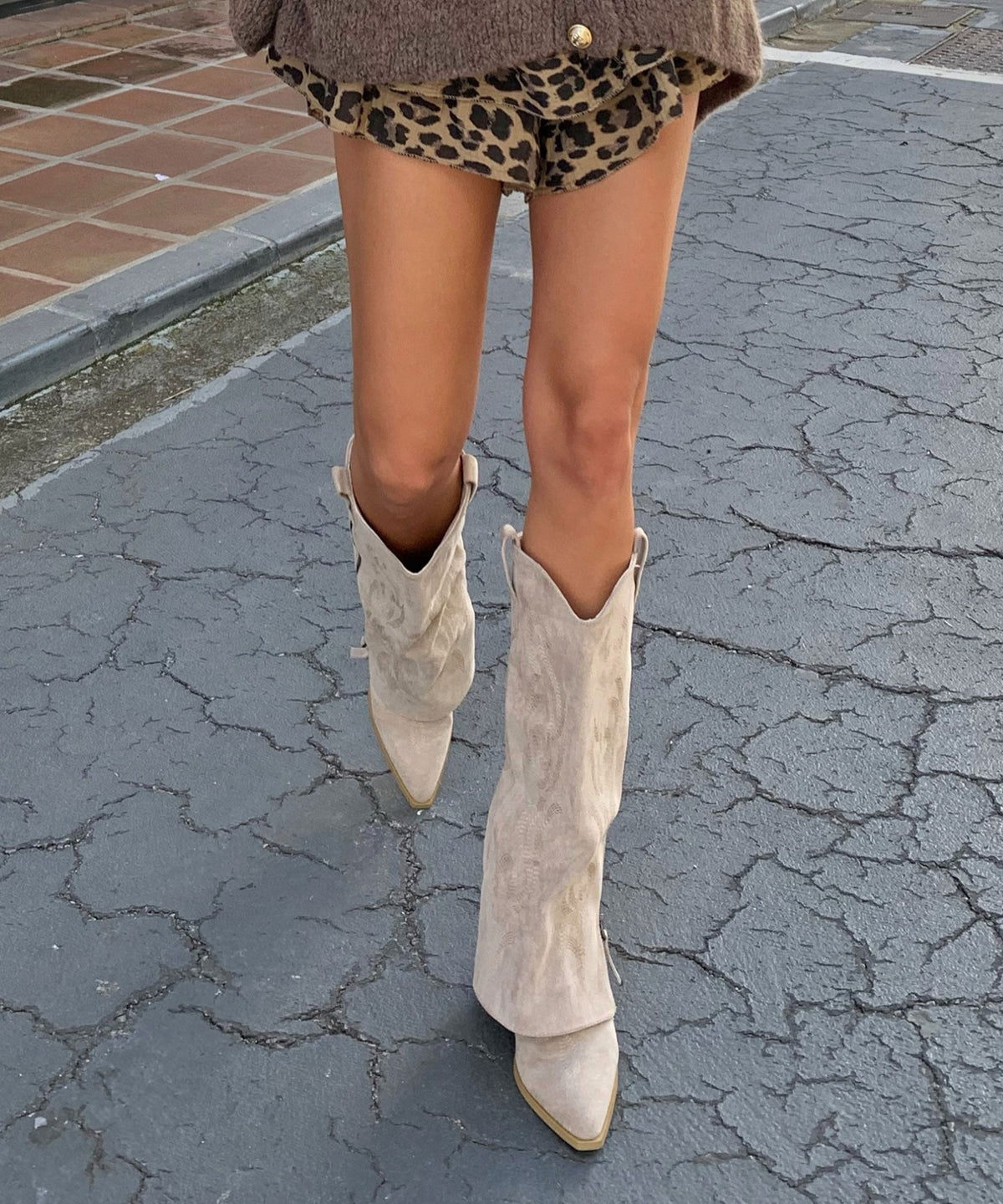 Lavinia | Stivali cowboy con zip beige