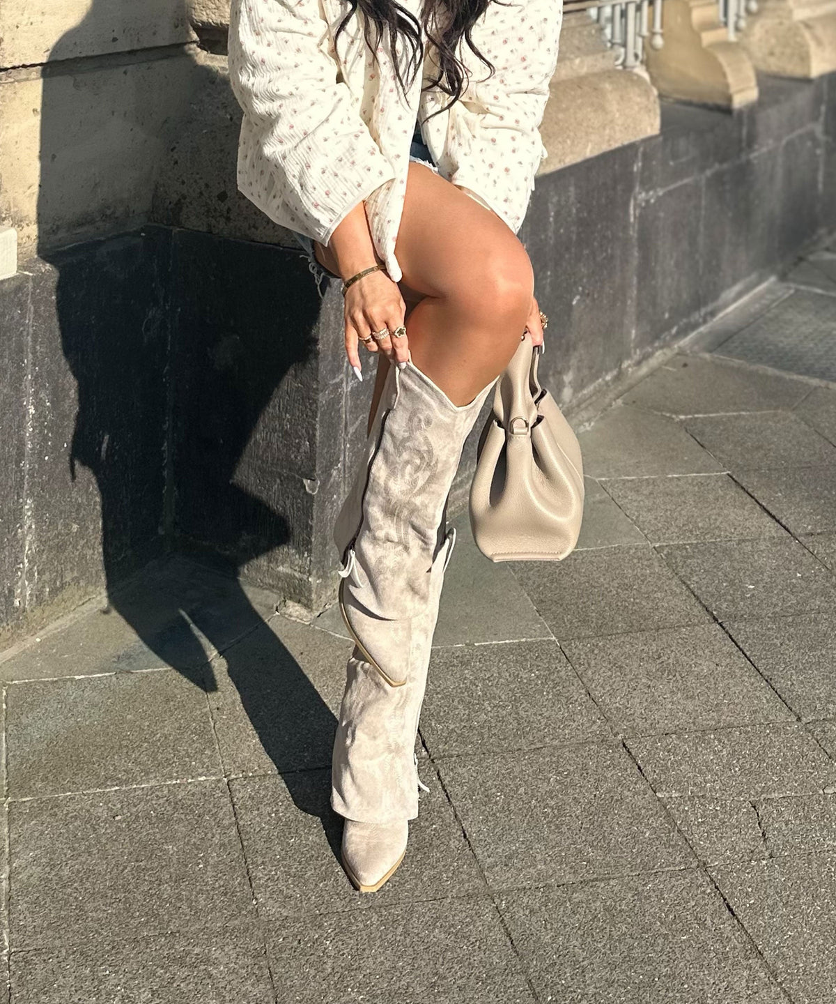 Lavinia | Stivali cowboy con zip beige