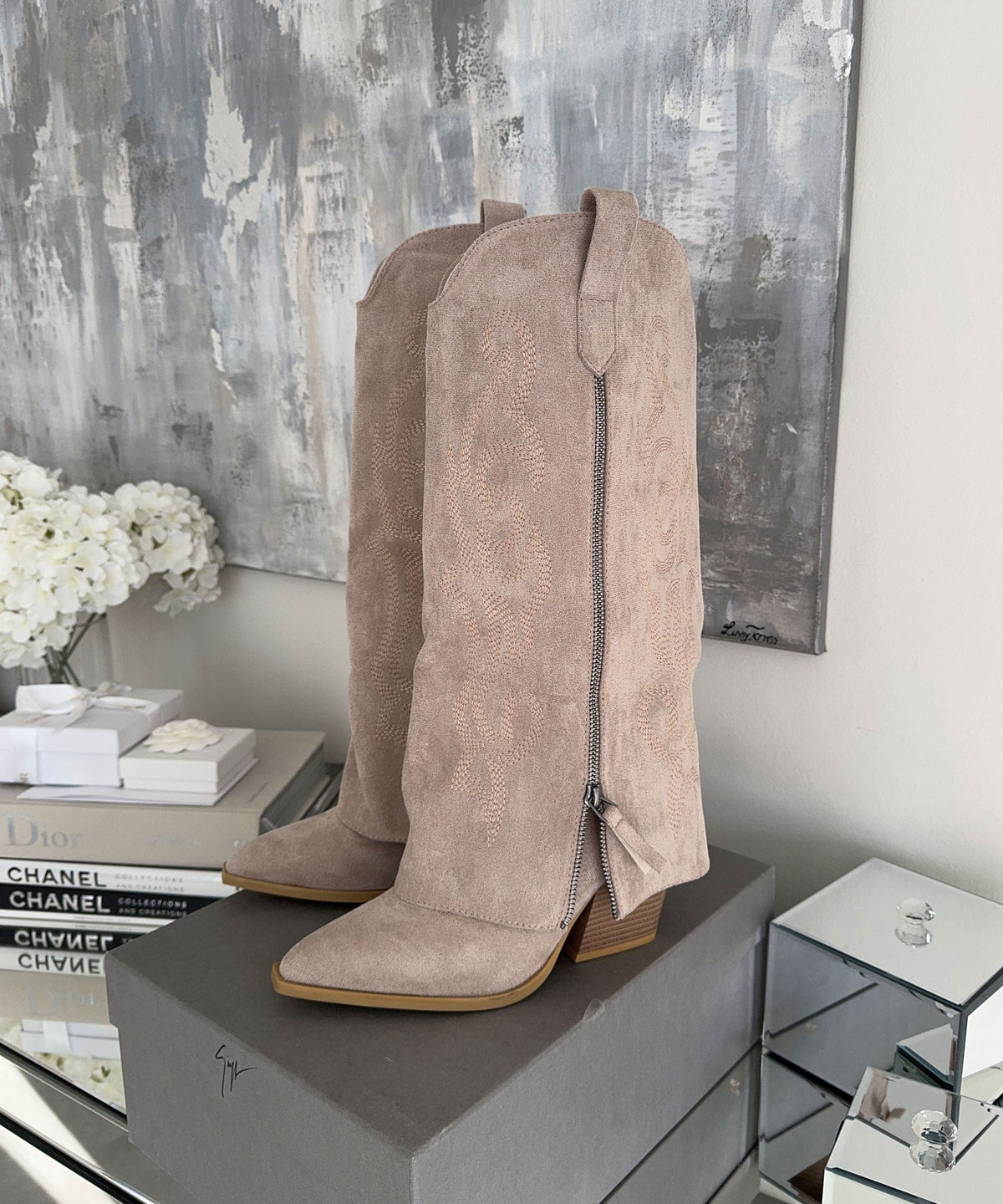 Lavinia | Stivali cowboy con zip beige