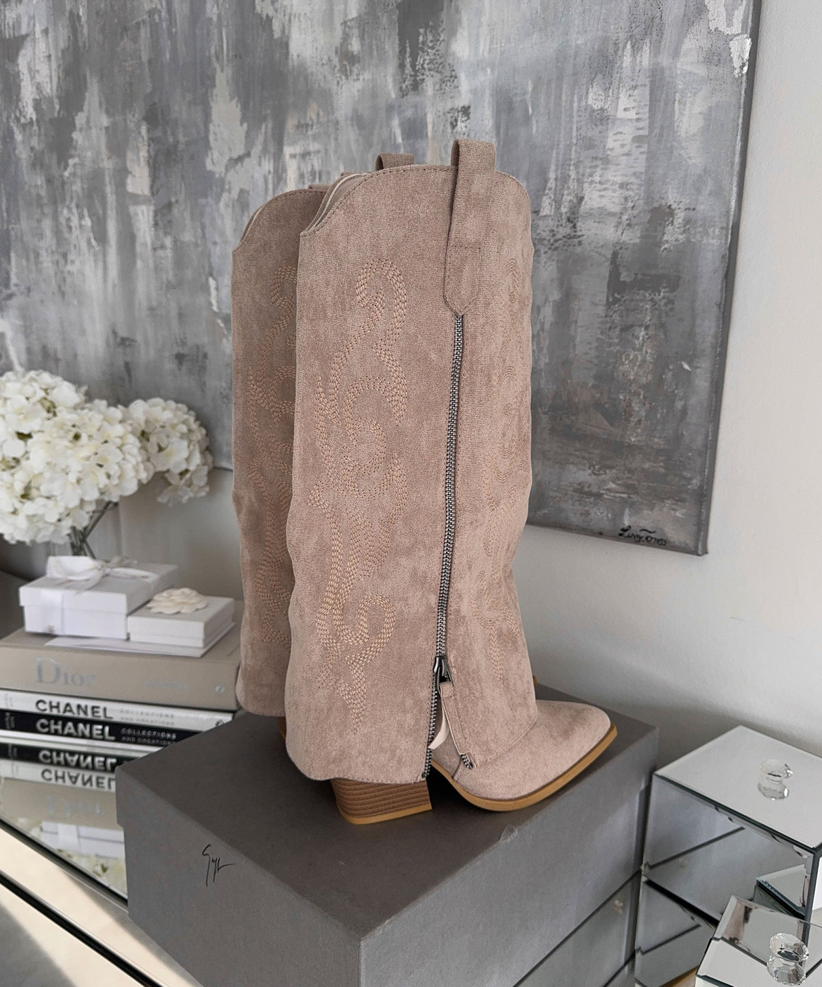 Lavinia | Stivali cowboy con zip beige