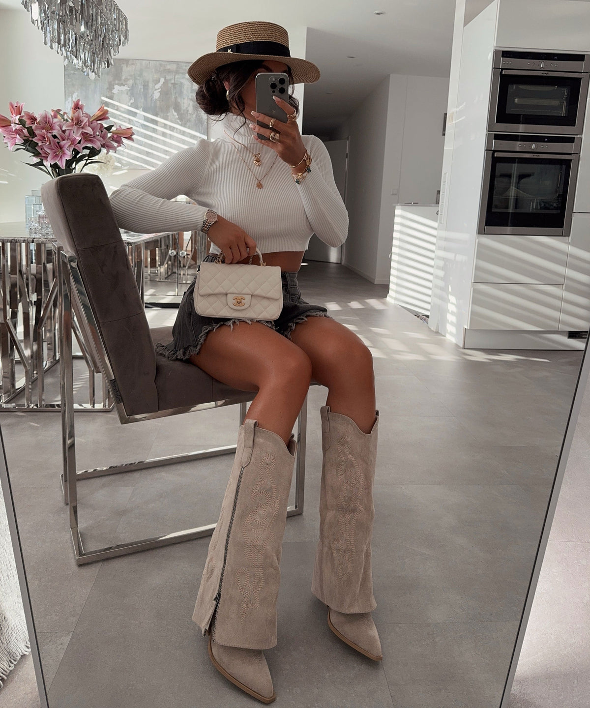 Lavinia | Stivali cowboy con zip beige