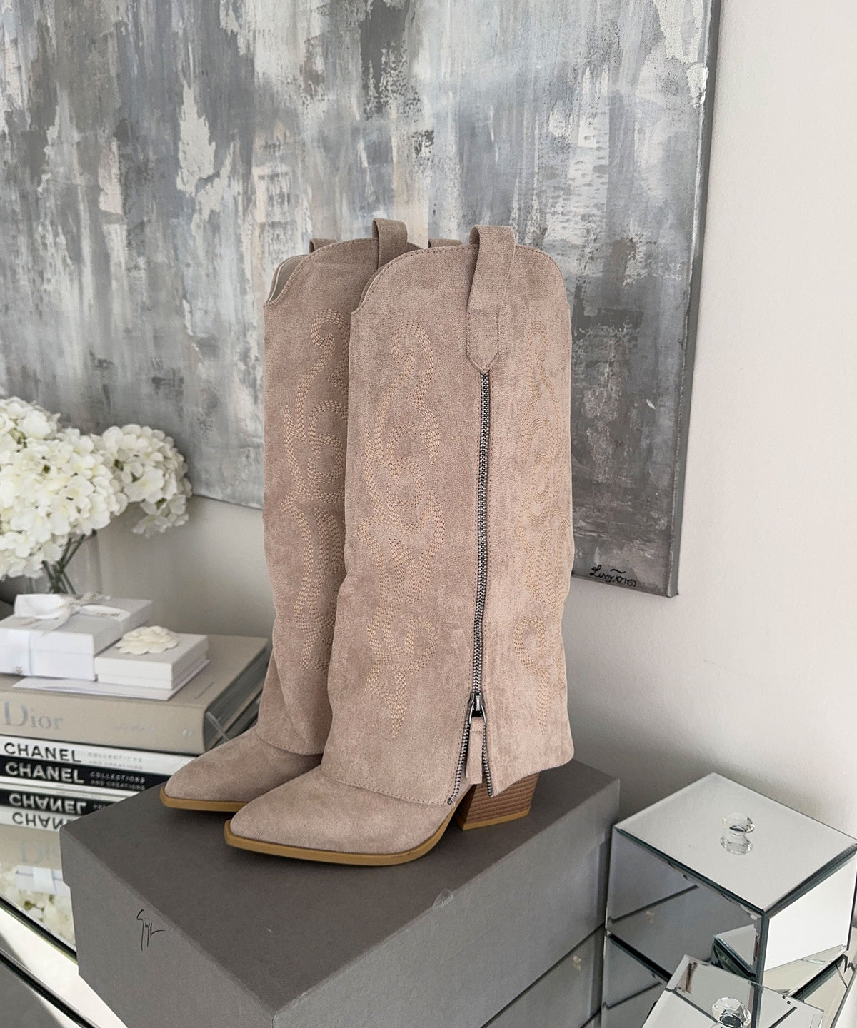 Lavinia | Stivali cowboy con zip beige