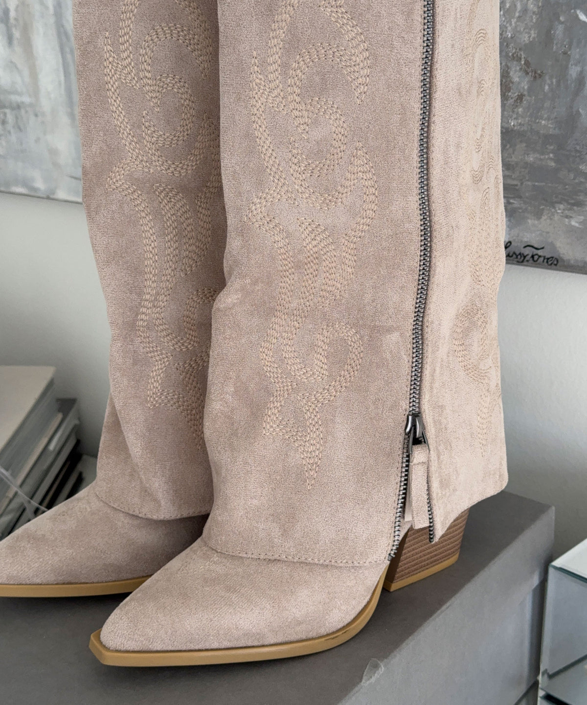 Lavinia | Stivali cowboy con zip beige